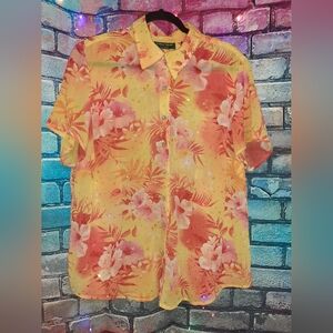 Women's SheerTropical Floral Shirt W/ Clear Sequins For Added Flair 1X